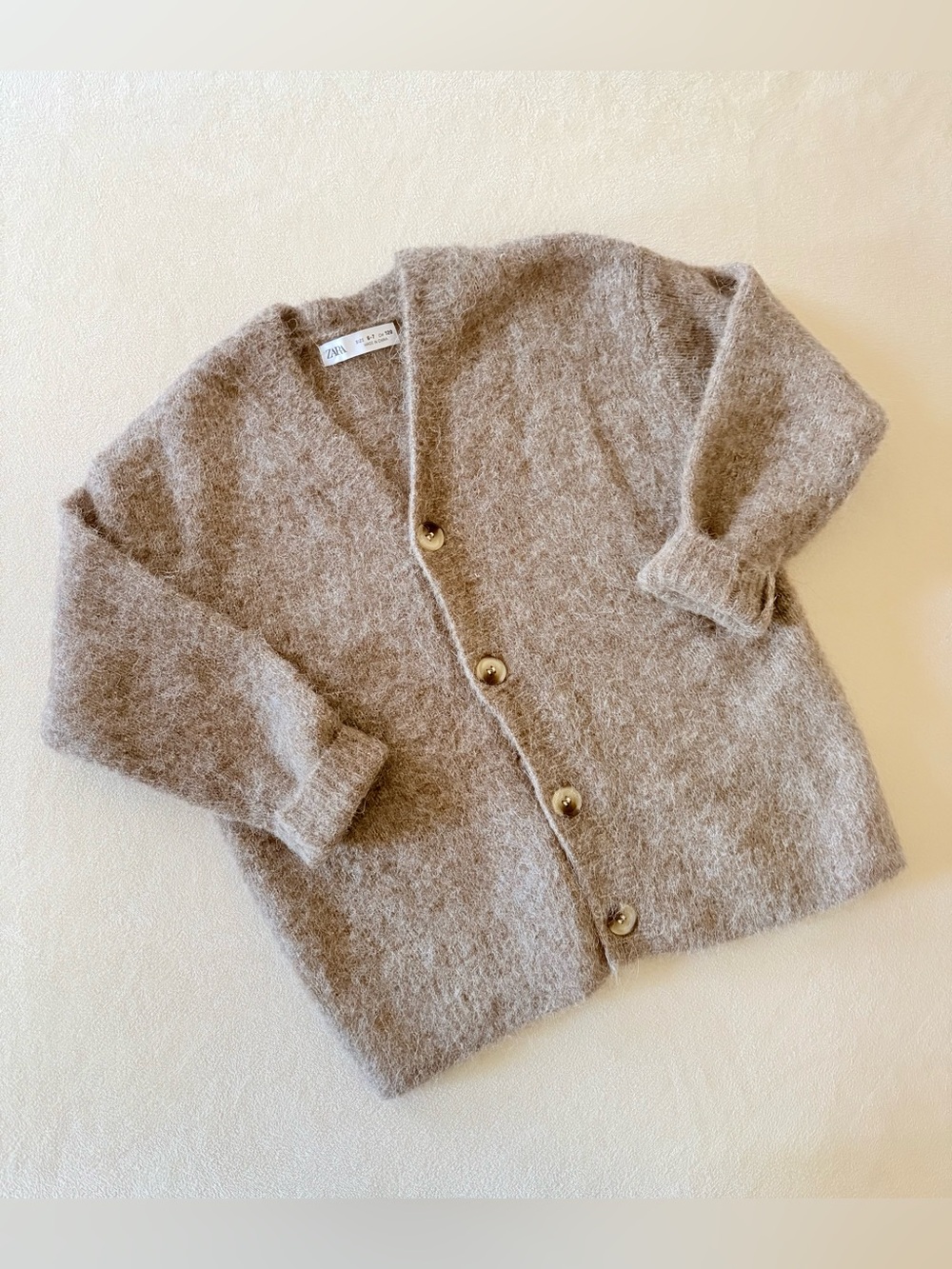 Zara Boys Alpaca Blend Oversized Cardigan Taupe 6–7Y NWOT